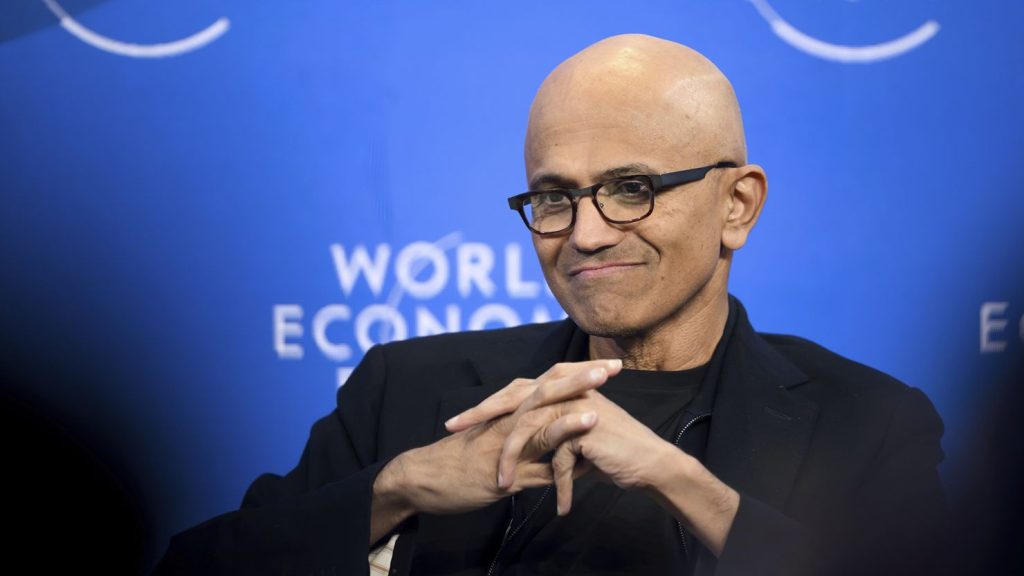 An image of Microsoft chief Satya Nadella at Davos 2024

